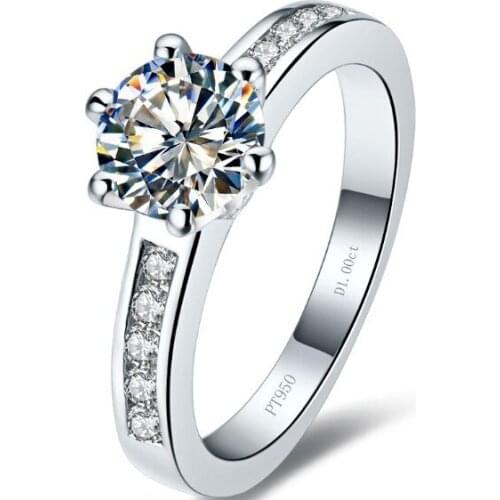 Test Positive 1.0Ct Genuine Moissanite Ring Luxury Quality Solid 18K White Gold Engagement Ring for Women Brilliant Jewelry