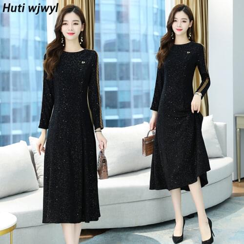 2021 Vintage Black Midi Sequin Dresses Autumn Winter 3XL Plus Size Runway Maxi Dress Elegant Women Bodycon Party Evening Vestido