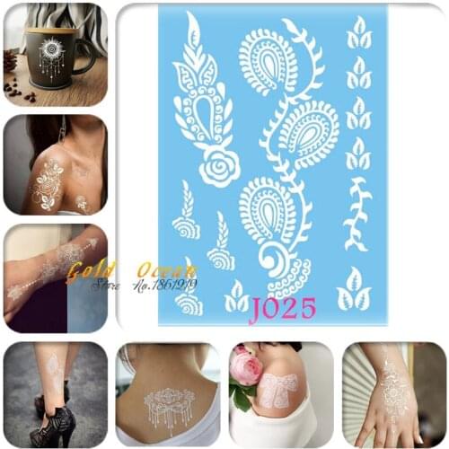 1PC Fire Leaf Branch Metallic Tattoo India Totem GJ025 Tailand Temporary Tattoo Stickers White Henna Design Wedding Pattern