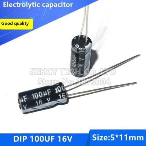 100pcs DIP 100UF 16V 5*11 Electrolytic capacitor