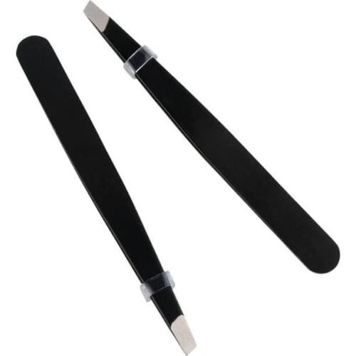 200Pcs/Lot False Eyelash Tweezers Flat Bevel Stainless Steel 1.5mm Curler Hair Plucker Beauty Tool Diagonal Eyebrow Clip HA2298