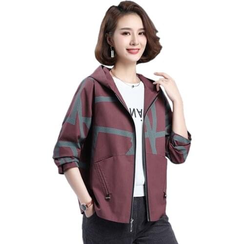 2020 New Cotton Short Jacket Women Spring Autumn Printed Hood Coat Plus Size Zipper Loose Tops Casual Outerwear Have Lined KW213
