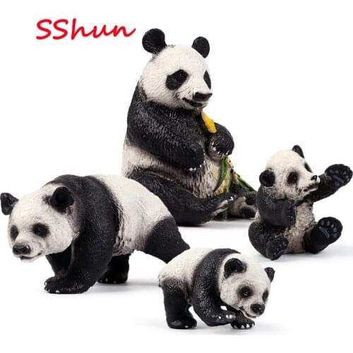 4pc/Set Children simulation wild animal model ornaments solid giant panda family toy set ornaments crawling panda