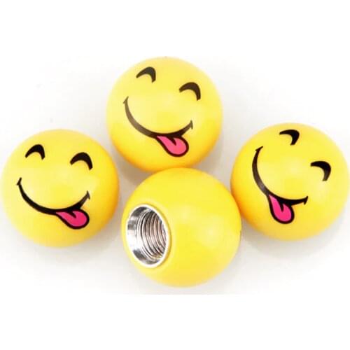 4pcs/set Anti Theft Car Moto Bike Wheel Tires Valves Caps Cute Smiley Ball Tubeless Tyre Valve Stem Dust Caps Air Leakproof
