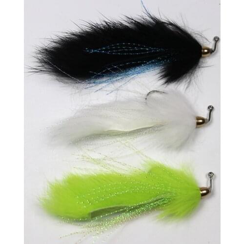 Bimoo 4PCS Size 1/0 Bass Pike Copper Beadhead Fly Fishing Streamers White Chartreuse Black