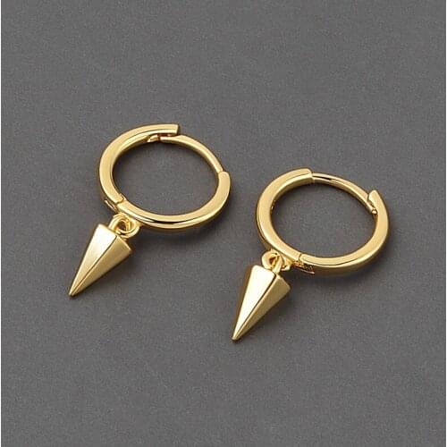 Binmonray 925 Sterling Silver Hot Sale Fashion Glossy Conical Triangle Pendant Ear Buckle Women Trend Wild Boy Girl Ear Jewelry