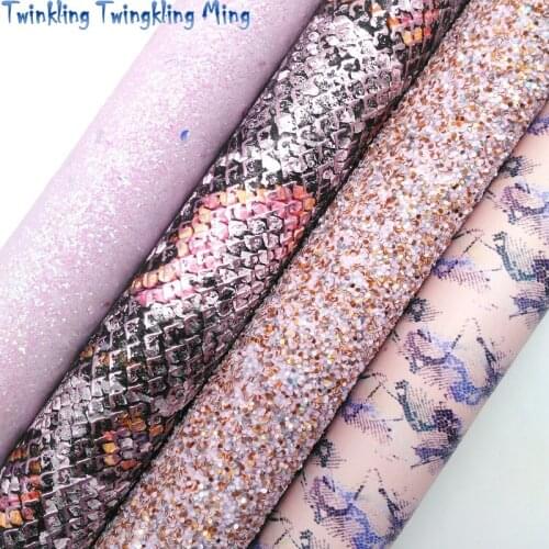 Twinkling Twinkling Ming PINK Chunky Glitter Leather Metallic Snake Synthetic Vinyl Faux Leather Fabric 21X29CM KM526