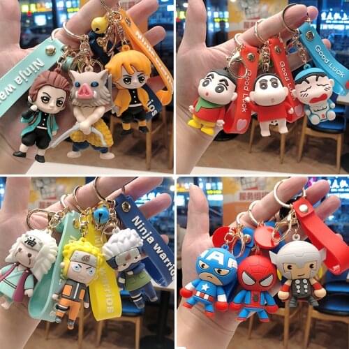 Anime Doll Key Chain MARVEL NARUTOS DemonSlayer Keychain Crayon Shinchan Pokonyans Pendant Ornament Gifts