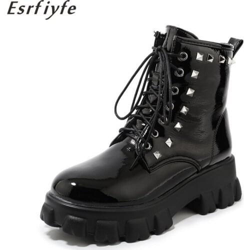 ESRFIYFE 2020 New Women Ankle Boots Winter High Quality Pu Leather Female Fahsion Martin Boots Wedges Platform Shoes Woman