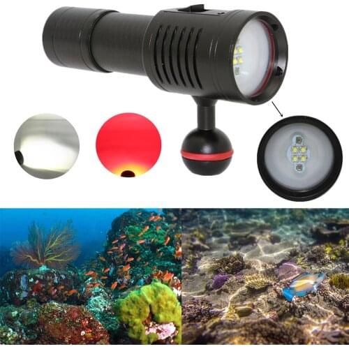 Photography Diving Flashlight Waterproof Dive Video Light 2000LM 4x XP-G2 White + 2x XPE Red LED Dive Torch Underwater Lamp