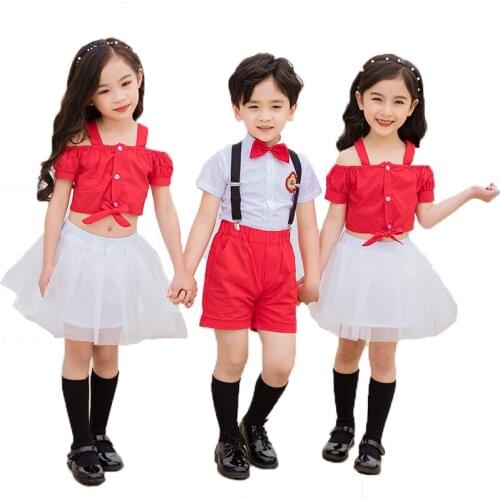 Summer Childrens Kindergarten School Uniform Clothes Sets Kids Performance Chorus Costume Boys Girls Shirts Shorts Clothing Set
