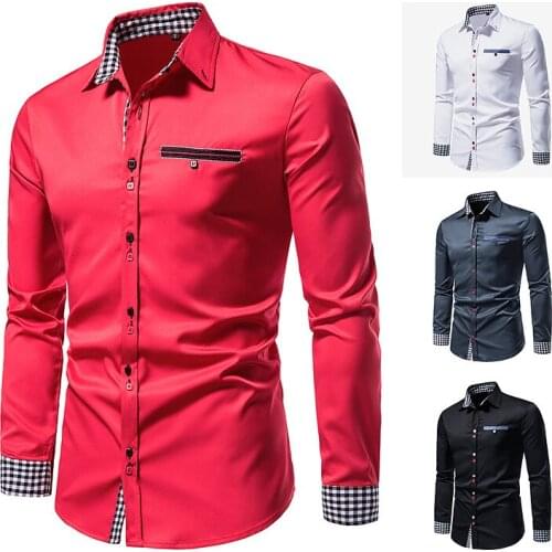 Mens Dress Shirts New Solid Color Long Sleeve Shirt Formal Casual Business Button Up Shirt