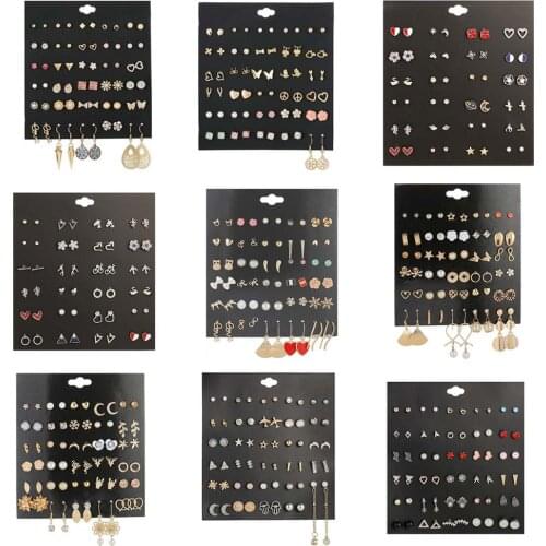 30 pairs/set Mixed Styles Small Crystal Rhinestone Pearl Heart Flower Triangle Flower Stud Earrings Set For Women Girls Jewelry