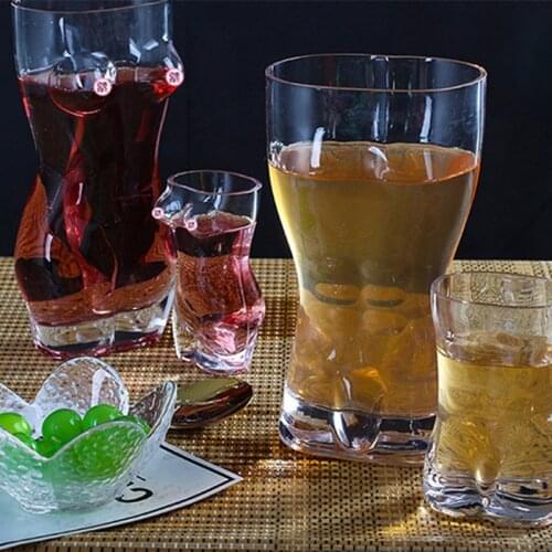 4pcs Set Shot Body Glass Cup Double Wall Wine of Glass for Cocktail Whisky Vodka Coffee Mugs Sexy Lady Men Durable Chest Cups