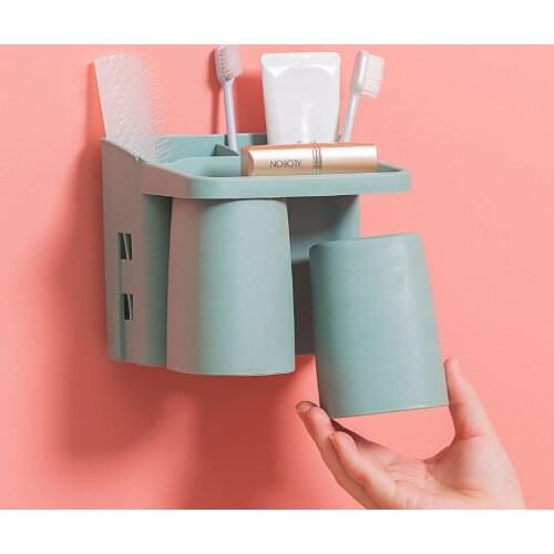 OTERHOUSE Toothbrush Holder With Tumblers Toothpaste Toothbrush Storage Rack Tooth Mug Wall Mounted Bathroom Accessories