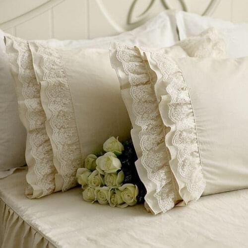 2pcs luxury acrylic satin cotton pillow case Embroidery lace pillow cover bedding pillow cases home textile pillow sham no core