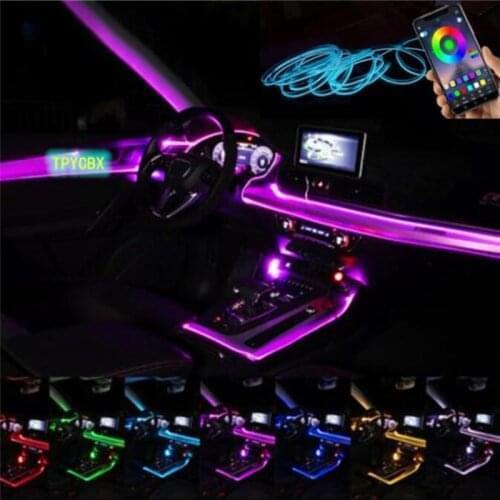 Car Atmosphere Lights EL Neon Wire Strip Light RGB Multiple Modes App Sound Control Auto Interior Decorative Ambient Neon Lamp