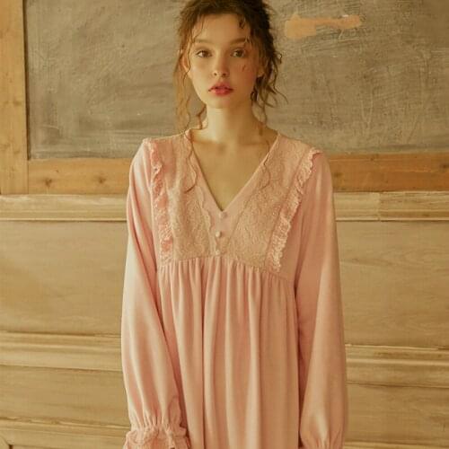 Nightgown Winter Women Autumn Sleepwear Elegant Lady Nightgown Pink Blue