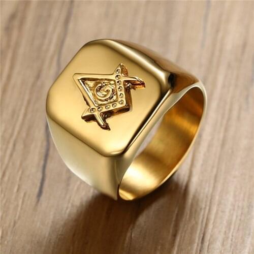 Modyle 2020 New Gold Color Masonic Compass Square Mason Ring High Polished Stainless Steel Ring for Men Party Jewelry Gifts