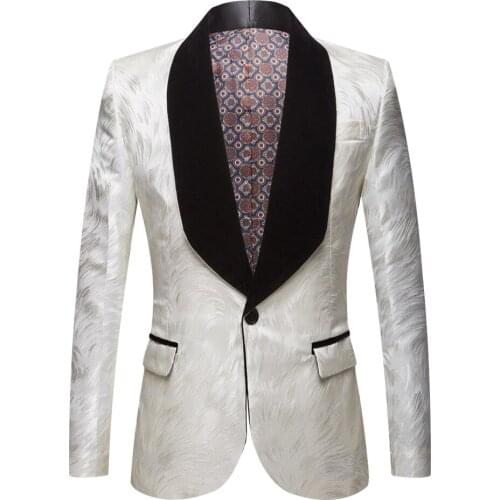 Mens Fashion Big Shawl Lapel 2 Pieces Set White Wedding Groom Suits Quality Jacquard Banquet Tuxedo