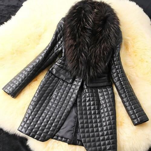 Fashion high imitation black fox fur coat Women PU Leather Patchwork sleeves warm winter coat plus size 4XL