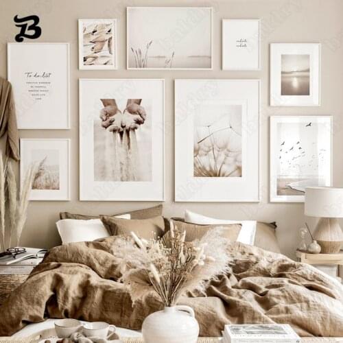 Landscape Art Canvas Painting Windy Sand Rice Ear and Sunset Bohemia Poster Print Wall Art Pictures for Living Room Modern Decor