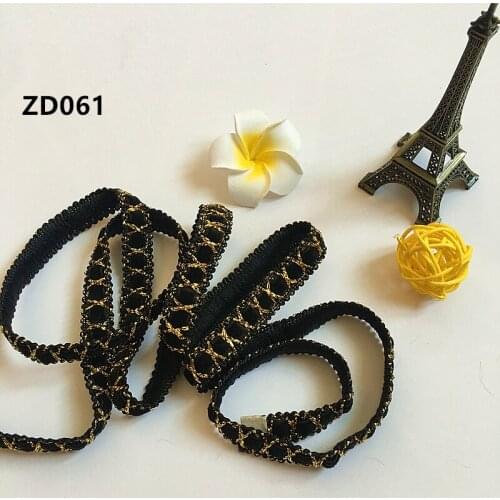 Width 11mm gold and black polyester corrugated braided lash Crochet ribbon villi lace trim ZD061