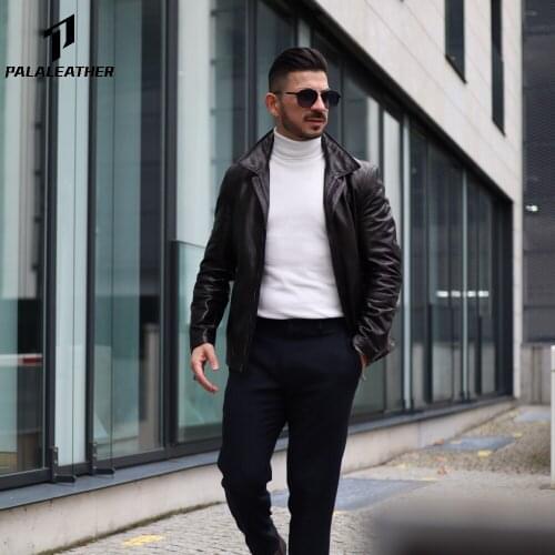 Casual Vegetable Tanned Goatskin Leather Jacket