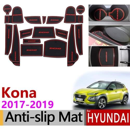 Anti-Slip Rubber Gate Slot Mat Cup Mats for Hyundai Kona 2017 2018 2019 Kauai Internal Accessories Car Stickers Styling 18Pcs