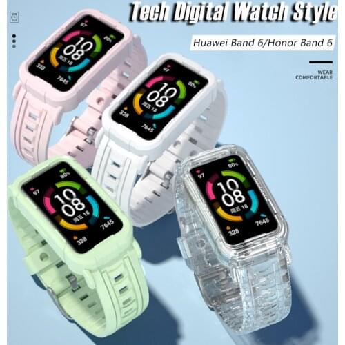 Transparent Glacier Strap Wristband for HUAWEI Band 6 Band with Case for Honor Band 6 Accessories Clear Color Replacement Strap