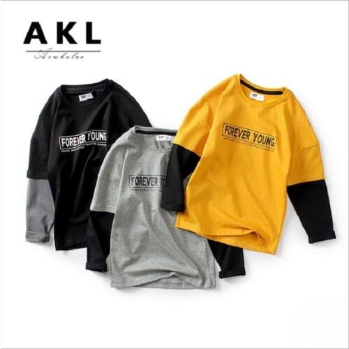 Spring Childrens T-shirt Korean Version Boys long-sleeve Tees Cotton Stripes Patchwork Boy Shirt Bottoming T-Shirt For Boys