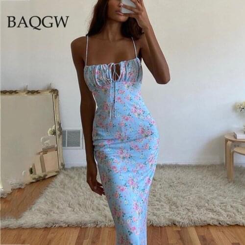 Vintage Floral Print Ruched Hollow Elegant Sleeveless Maxi Sundress Sexy Backless Women Party Club Front Bandages Dress Holiday
