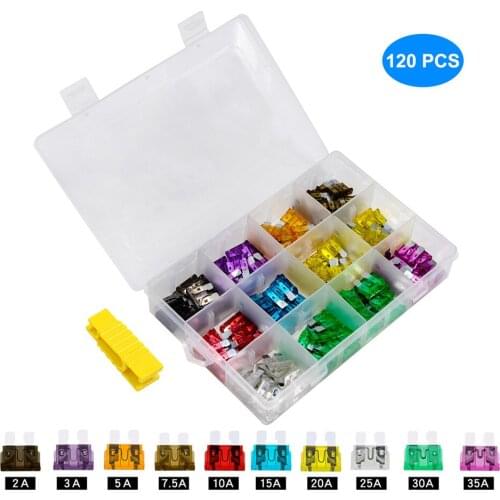 120pcs/set 2A-35A Car Insert Fuse Replacement Auto Blade Fuse Set for RC Car Truck Repair Kits Accessories