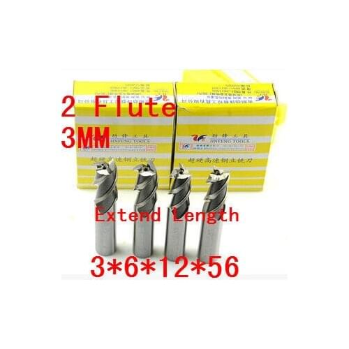 High Quality 10pcs Extended End Mill 3mm Two 2 Flute HSS & Aluminium End Mill Cutter CNC Bit,3*6*12*56mm