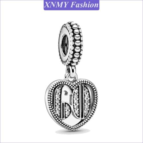 XNMY New Original Silver Color 60th Celebration Dangle Diy Bead Charm Fit European Pandora Charms Bracelet Bangles Diy Jewelry