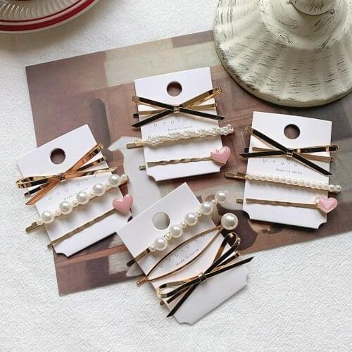 3pcs/set Girls Fashion Bow Pearl Heart Hairpins Hair Ornament Bangs Hair Clips Barrette Styling Tools Headress Hair Accessories