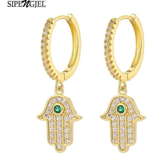 New Fashion Cubic Zircon hand pendant Earrings good quality green eye hoop earrings For Women wedding Jewelry 2020 trend