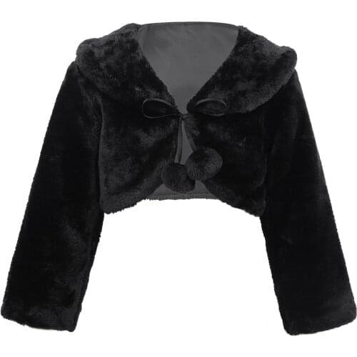 Flower Girls Long Sleeve Winter Short Coat Faux Fur Baby Girls Wedding Fur Bolero Jacket Girls Party Warm Cloak Cape Kids Shawls