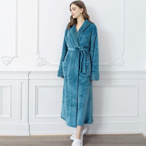 Winter Couples Sleepwear Thicken Flannel Kimono Bathrobe Gown Nightwear Casual Soft Coral Fleece Nightgown Home Dressing Gown