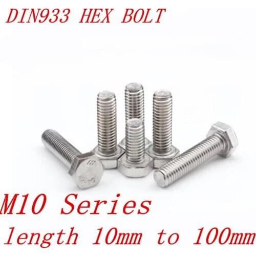 10pcs DIN933 M10*16/20/25/30/35/40/45/50/60/70/80/90/100 M8 304 stainless steel hex bolt