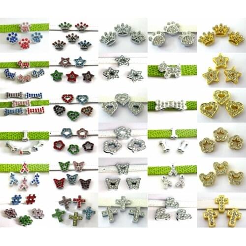 10pcs/lot Crown Heart Flower Butterfly rhinestone charms 10mm Slide Charms Fit 10mm Pet Collar DIY Necklace & Bracelet keychains