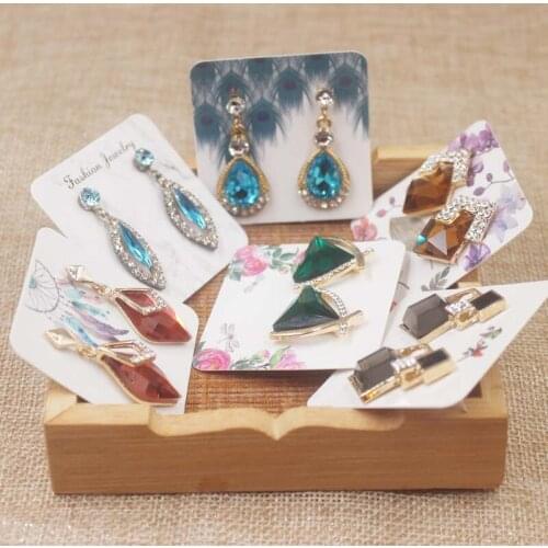 100pcs /lot 5*5cm cute stud earring package tag card paper marble/flower/dreamcatcher earring package card tag label
