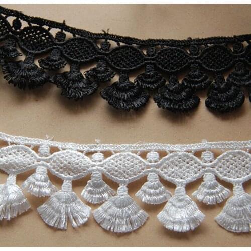 15Yards/ Lot Handmade DIY Clothing accessories Black and White Polyester Embroidery Tassel Lace Trim Width 4.5cm