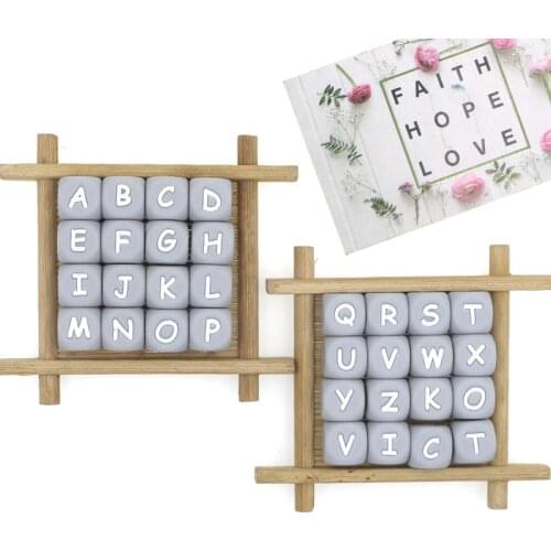 Kovict 50/100/200 pcs 12mm Gray Silicone Alphabet Letters Beads Kids Teething DIY Pacifier Chain Silicone Baby Teether BPA Free