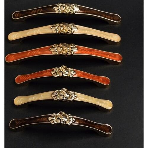96mm European fashion deluxe furniture handle 5"Gold amber white red black drawer cabinet pull Dresser wardrobe handle knob128mm