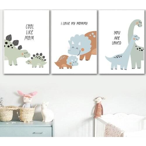 Abstract Dinosaur Wall Art Poster Cartoon Animal Mother And Son Print Quotes Canvas Painting Nordic Picture Baby Kids Room Decor