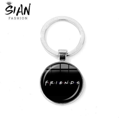 SIAN Friends TV Show Keychain Collection Central Perk Coffee Time Creative Fun Printed Glass Dome Key Ring Car Key Chain Jewelry