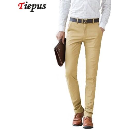Men Khaki Trousers 2018 Summer Casual Dress Classic Pants Male Slim Straight Fit Work Business Joggers Long Cotton Blue Black 38