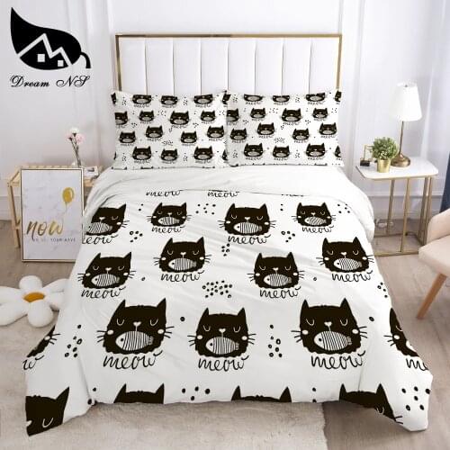 Dream NS Kids Cartoon Series Black and White Cat Animals Bedding Home Textiles Set King Queen Bedclothes Duvet Cover Bedding Set