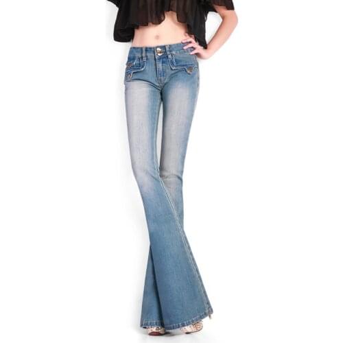 New spring and summer female women ladies girls full length Fashion casual cotton brand plus size flare jeans 26-32